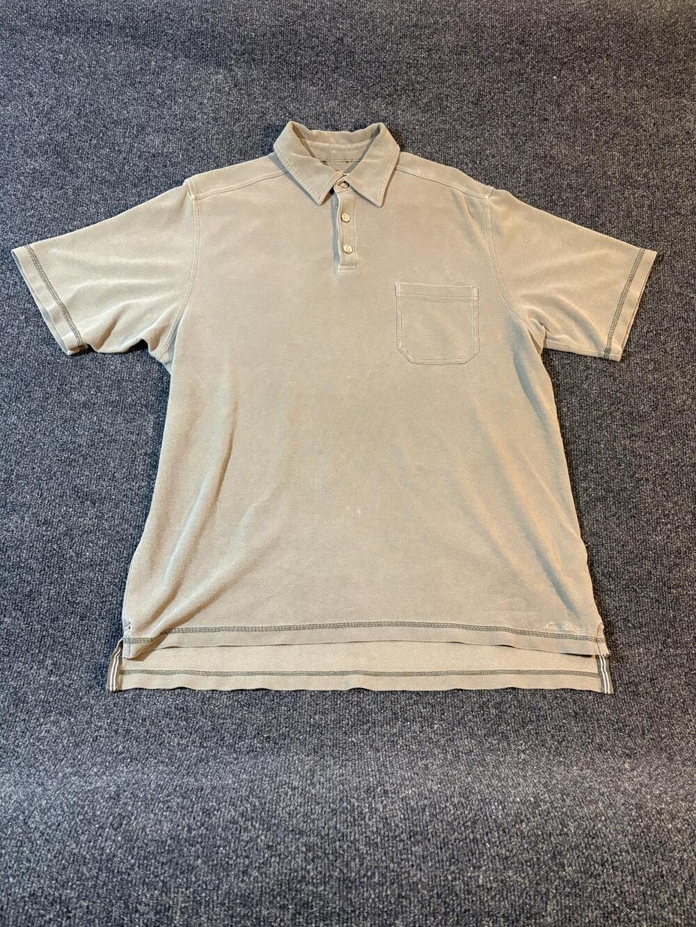 Eddie Bauer Polo Shirt Mens LT Tall Green Organic Cotton Pocket Short Sleeve